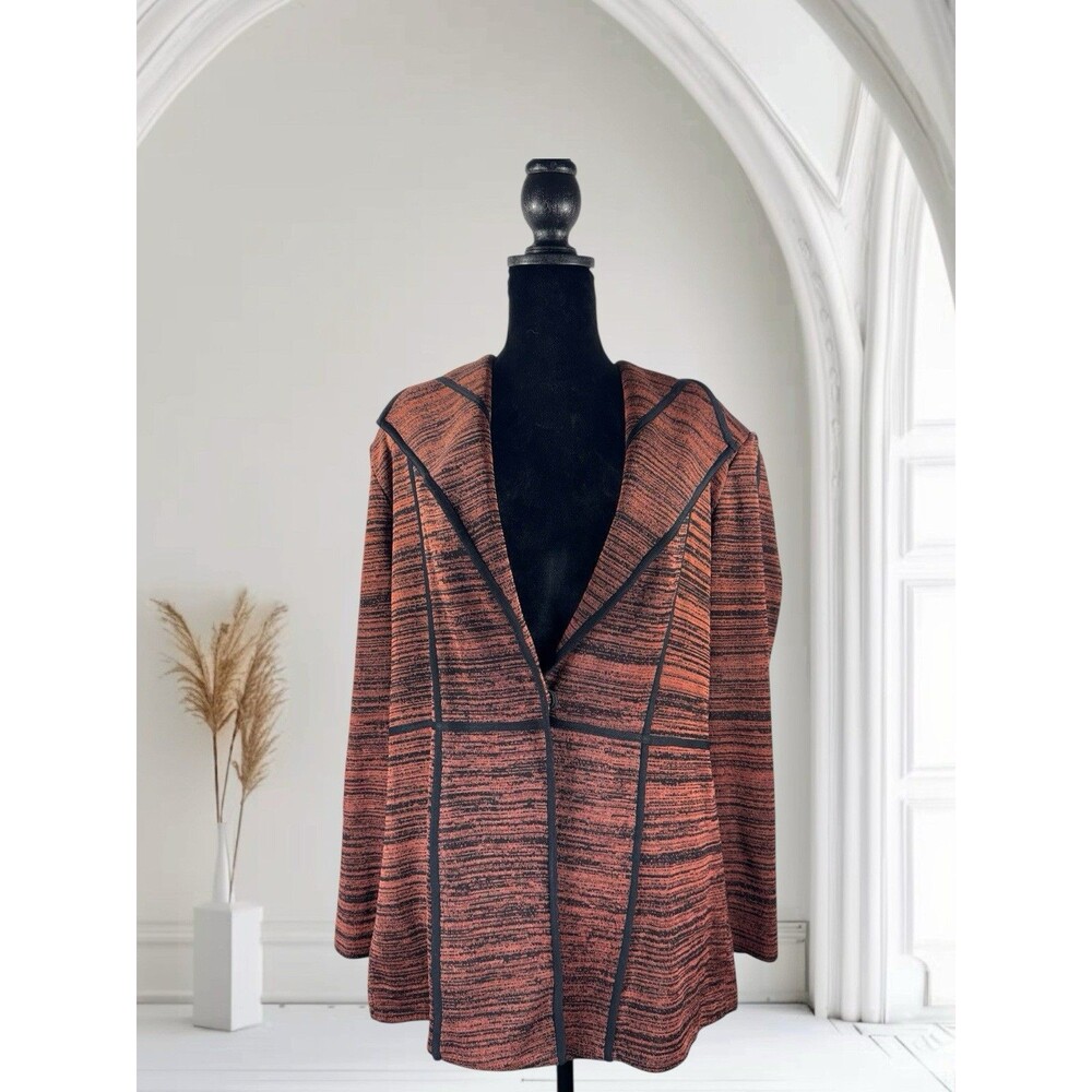 Misook Knit‎ Jacket Rust & Black Space Dyed Stripe Size L